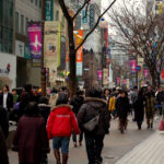 Shopping street in Myeongdong, Seoul, known for cosmetics stores